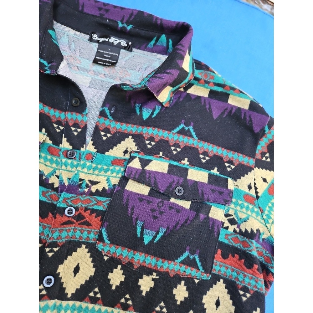 Cowgirl Tuff Southwestern Aztec Button Up Geometric Rodeo Country Western LG